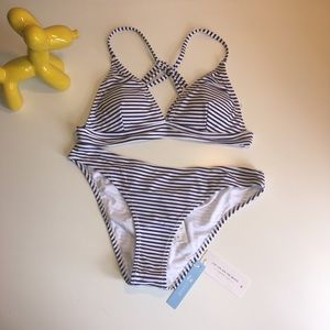 Navy Blue & White Striped Cupshe Bikini (Medium)